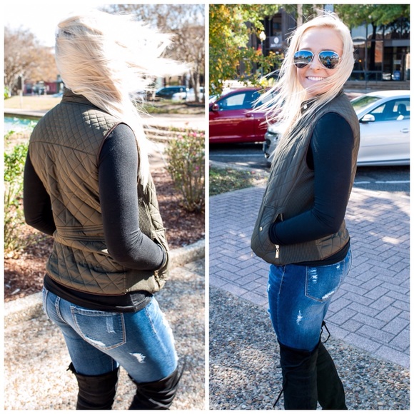 Olive Quilted Vest - Picture 2 of 3